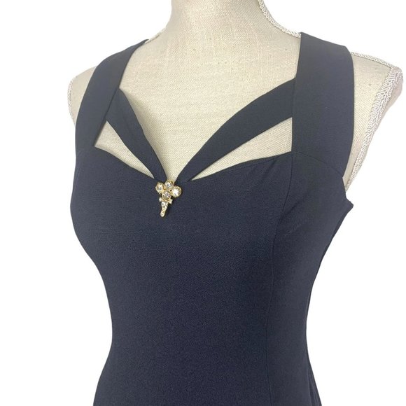 Vintage 90s Jessica McClintock Criss Cross Back Bodycon Mini Dress Small - Picture 2 of 10